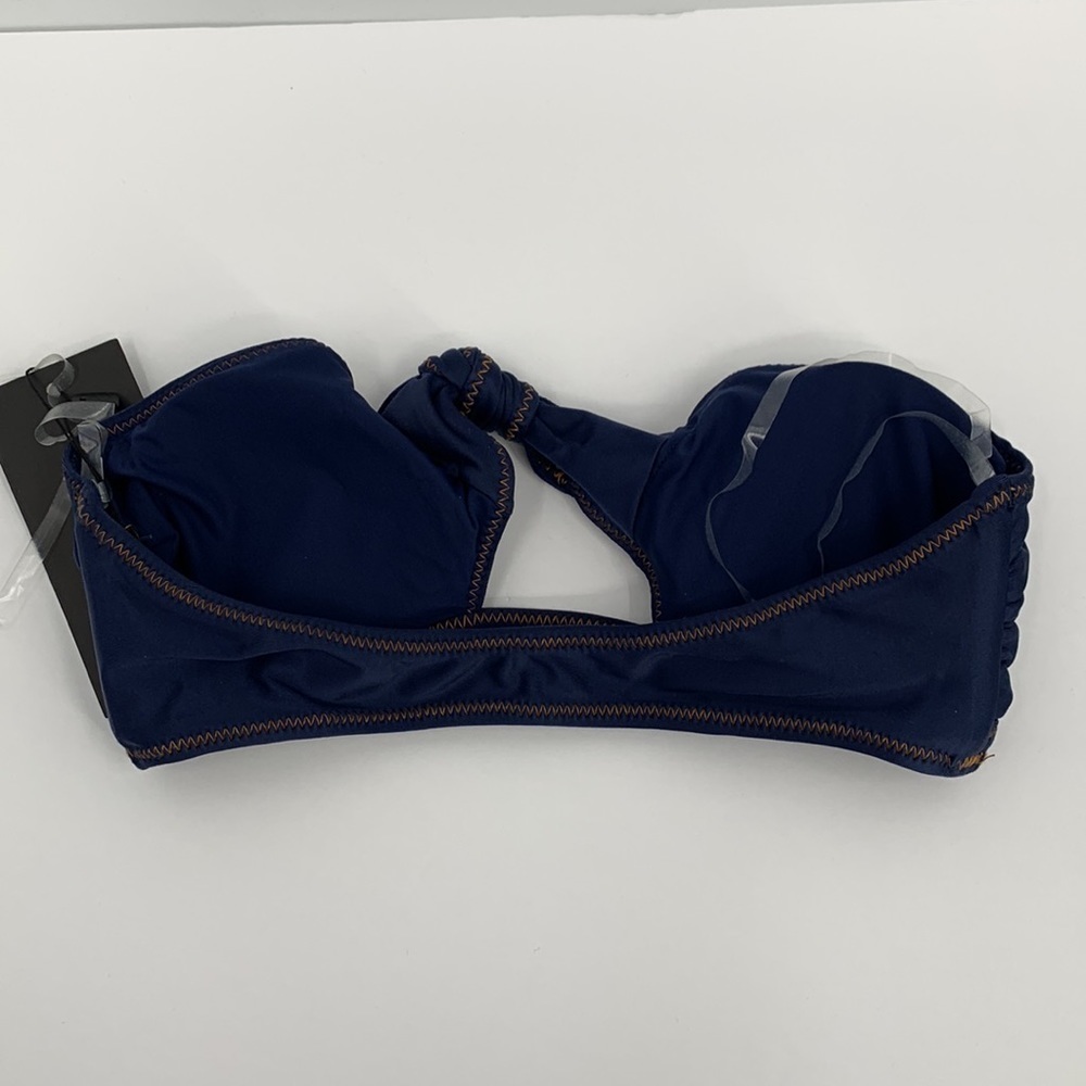 VIX Solid Cutout Bandeau bikini navy blue strapless two piece swim keyhole new S - Picture 6 of 8